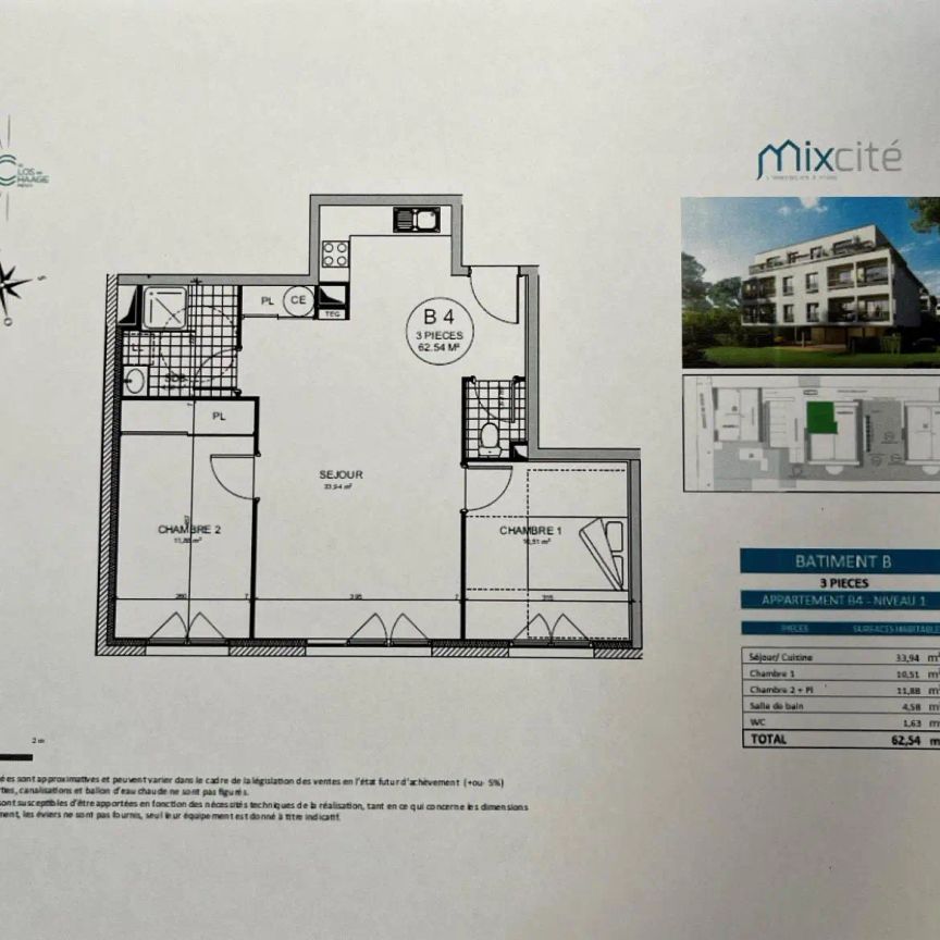 Appartement à louer 3 pièces 62.54m² - Photo 2