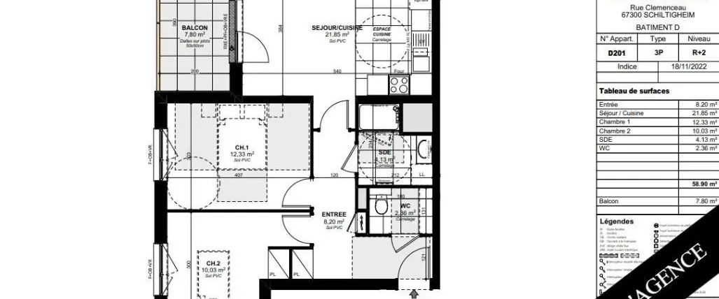 Appartement à louer 3 pièces 58.9m² - Photo 1