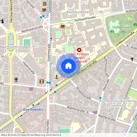 Lindwurmstraße, 80337 München Ludwigsvorstadt ca. 2, 3 km south-west of Munich-center