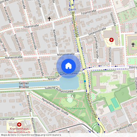 Nördliche Auffahrtsallee, 80638 München Nymphenburg-Gern ca. 4, 7 km north-west of Munich-center