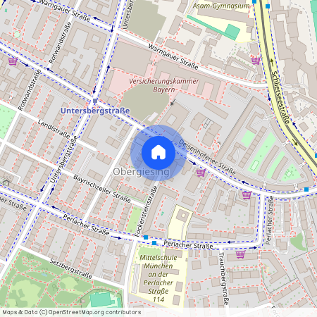 Fockensteinstraße, 81539 München Giesing ca. 3, 2 km south of Munich-center