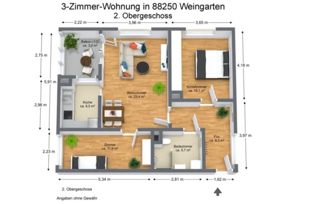 SENIOREN-Residenz im Herzen von Weingarten - Helle 3-Zimmer-Wohnung mit sonnigem Süd-Balkon - Foto 1