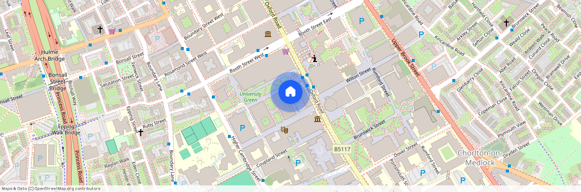 George Kenyon Hall, off Booth Street East, Manchester, M13 9PY, at Whitworth Park, 316 Oxford Road, M13 9WJ.