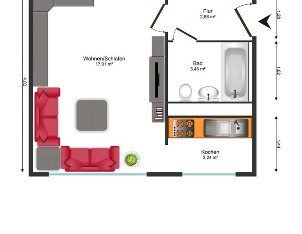 1-Raum-Wohnung mit Küchenzeile - Foto 1