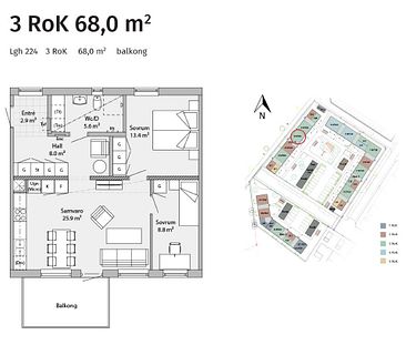 Lgh 224 - 3rok - 68,0m² - Foto 1