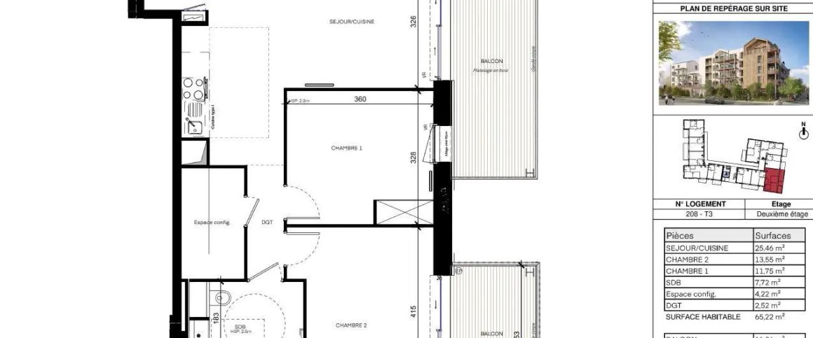 Appartement à louer 3 pièces 65.22m² - Photo 1