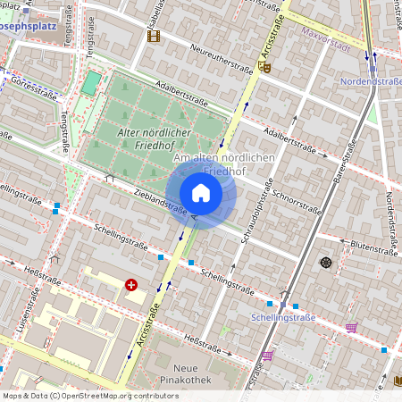 Arcisstraße, 80799 München Maxvorstadt ca. 1, 6 km north-west of Munich-center