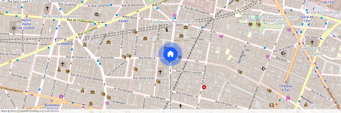 rue du Paradis entre rue du Faubourg Poissonnière et rue d`Hauteville 75010 Paris (10e arrondissement)