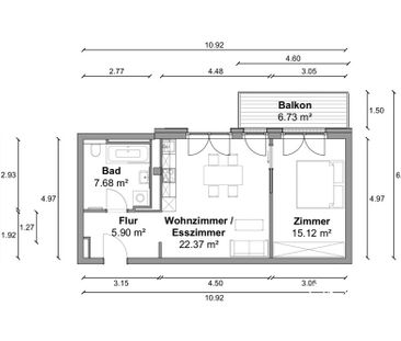 Clever geschnittene, helle 2 Zimmer Wohnung mit ca. 52m², EBK und F... - Photo 1