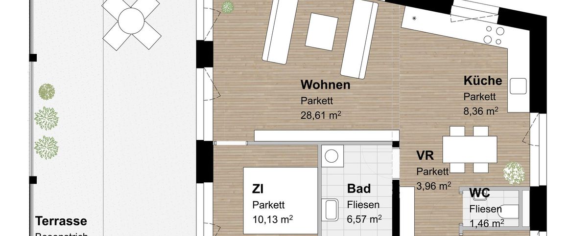 Sehr helle 2-Zimmer-Wohnung mit überdachter Terrasse - Photo 1