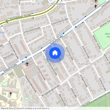 Portiastraße, 81545 München Harlaching ca. 5, 8 km south of Munich-center