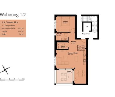 2.5 Zimmer, 67 m², 1. Stock - Foto 1