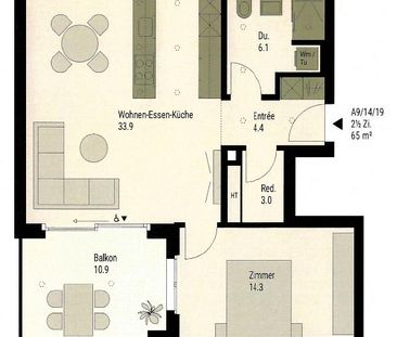 2.5 Zimmer, 65 m², 2. Stock - Photo 3