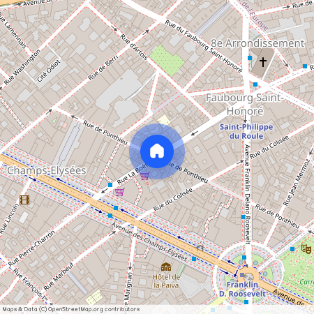 Rue Ponthieu entre rue de Colisée et rue de la Boétie 75008 Paris (8e arrondissement)