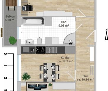 Neugestaltete, geräumige 2-Raum-Wohnung mit großem Bad - Foto 2