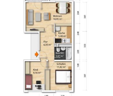 3-Zimmer Mietwohnung - Leuben - Foto 1