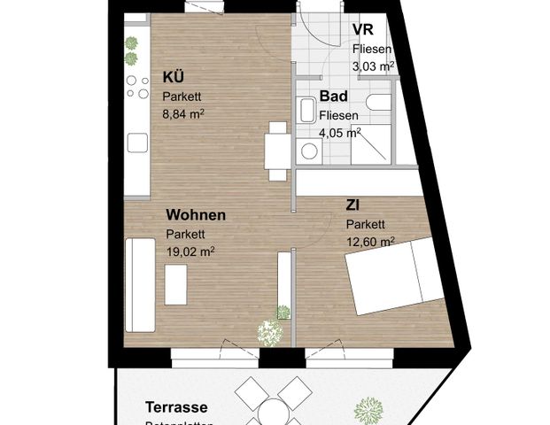 Stilvolle 2-Zimmer-Wohnung mit 15 m² großer Terrasse - Photo 1