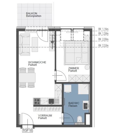 Moderne 2-Zimmer-Wohnung mit Balkon in Stammersdorfer Heurigengegend - Foto 2