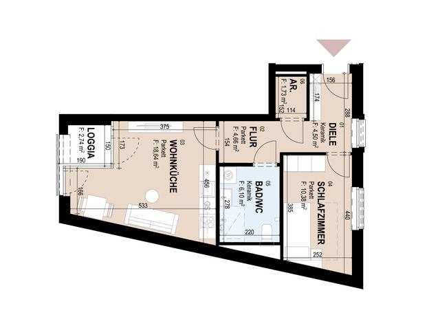 Geförderte Neubauwohnung mit Loggia, 1. Stock, 46 m², 2 Zimmer - Photo 1