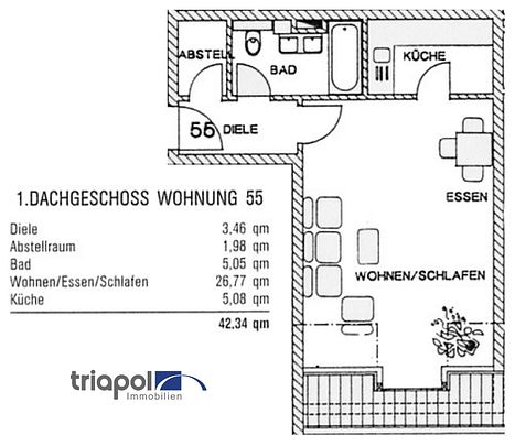 Geräumige 1-Zi-DG-Wohnung mit Einbauküche und neu gefliesten Bad in ruhiger und grüner Stadtrandlage. - Foto 1