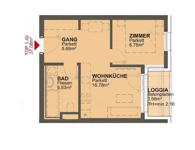 2 Zimmer Wohnung mit Loggia - Photo 1