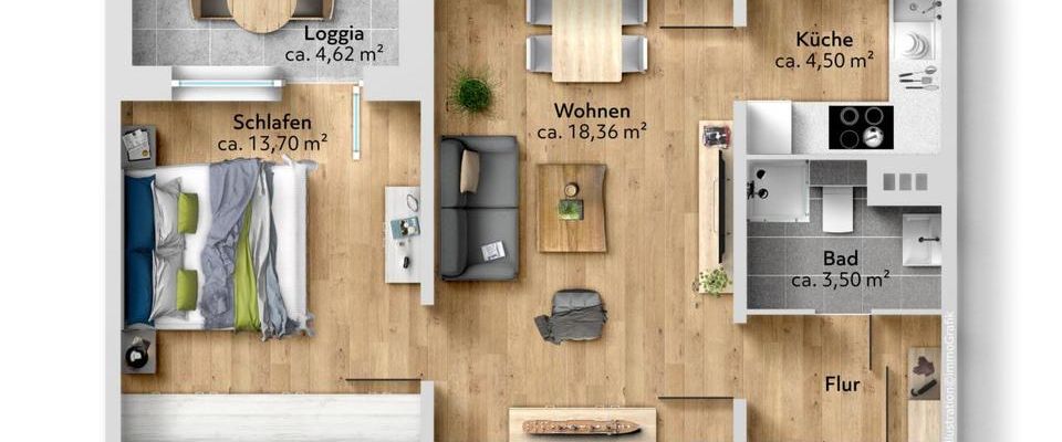 Moderne 2-Raum-Wohnung mit ebenerdigem Zugang und EBK - Foto 1