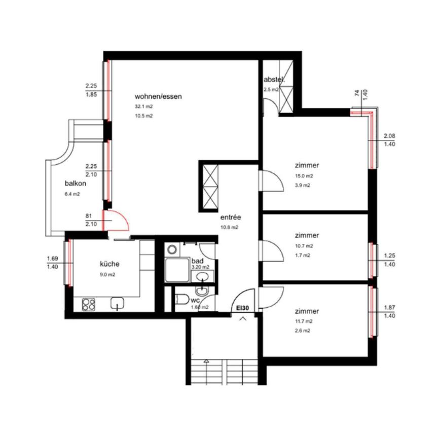 4.5 Zimmer, 109 m², 4. Stock - Foto 1
