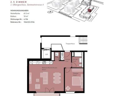 2.5 Zimmer, 62 m², 1. Stock - Photo 1