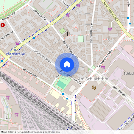 Fleischerstraße, 80337 München Isarvorstadt ca. 2, 5 km south-west of Munich-center