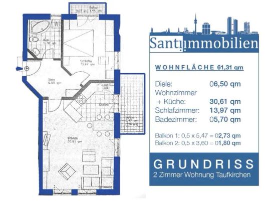 2 Zi. Whg. mit 60 qm, 2x Balkon, nur 2 Gehminuten zum Bus - Foto 1