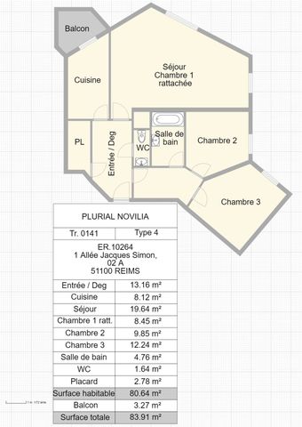 Location appartement T4 80.64m² à Reims (51100) Loyer CC * : 542.95 € Réf : ER.10264 - Photo 5