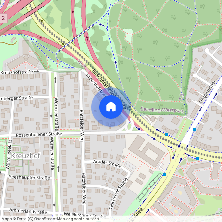 Kreuzhofstraße, 81476 München Forstenried ca. 7, 3 km south-west of Munich-center