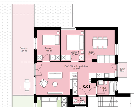 3.5 Zimmer, 71 m², 1. Stock - Foto 5