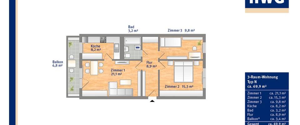 Helle 3 Zimmer Wohnung mit Dusche in der 5. Etage - Photo 1