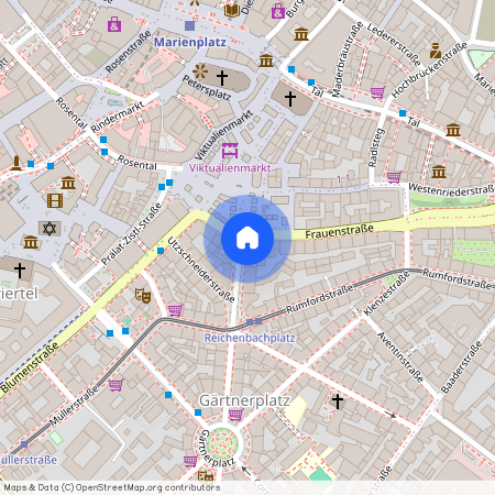 Reichenbachstraße, 80469 München Gärtnerplatzviertel ca. 1, 0 km south of Munich-center