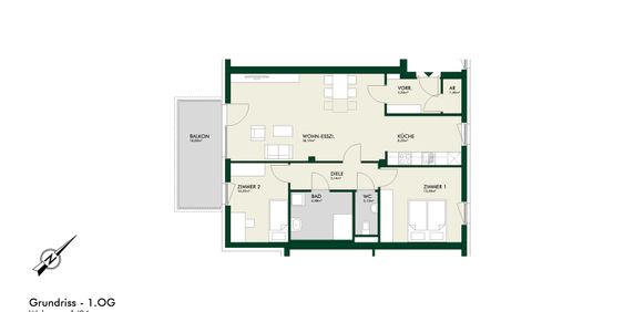 Erstbezug - Sonnige 3-Zimmer-Wohnung im Obergeschoss mit Balkon - Photo 2