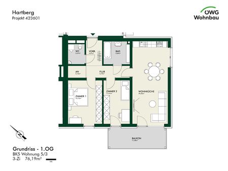NEUBAU - 3-Zimmer-Wohnung in ruhiger Lage mit Küche, Balkon und Tiefgaragenparkplatz - Photo 2