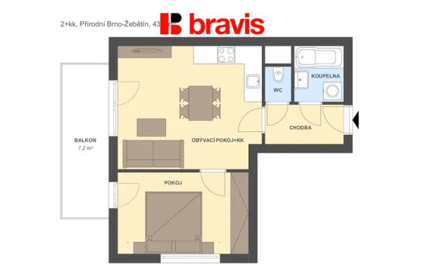 Pronájem bytu 2+kk, Brno - Žebětín, ulice Přírodní, novostavba, balkon, sklep - Fotografie 1