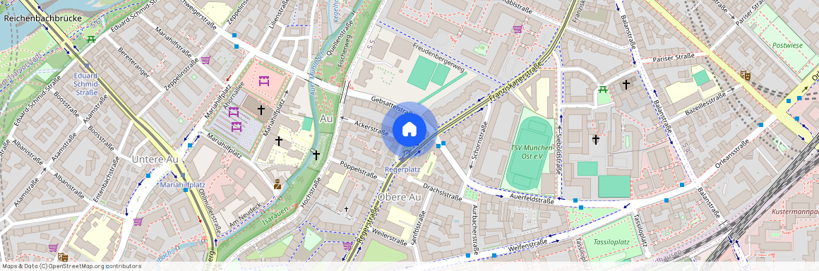 Regerplatz, 81541 München Au-Haidhausen ca. 1, 7 km south of Munich-center