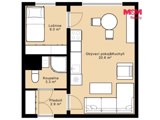 Pronájem bytu 2+kk 34 m² - Photo 1