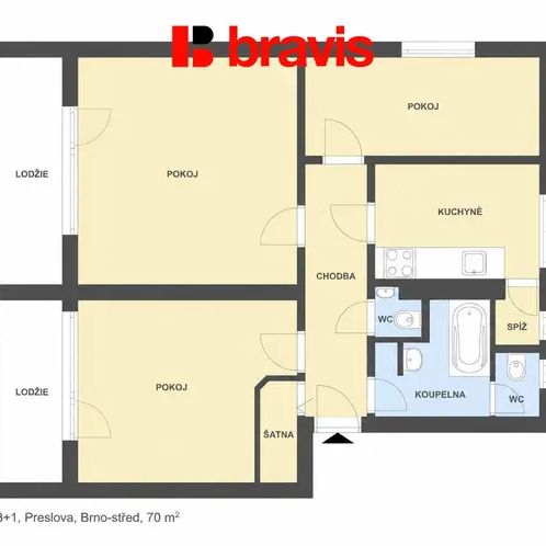 Pronájem bytu 3+1, Brno - Pisárky, Preslova ulice, 2 lodžie - Photo 1