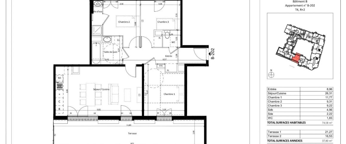 Appartement à louer 4 pièces 74.58m² - Photo 1