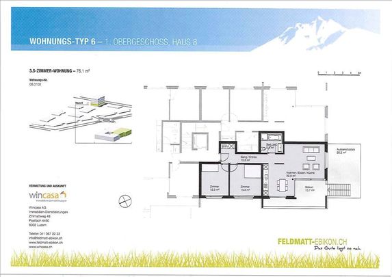 3.5 Zimmer, 76 m², 1. Stock - Photo 1