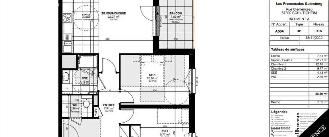 Appartement à louer 3 pièces 58.5m² - Photo 1