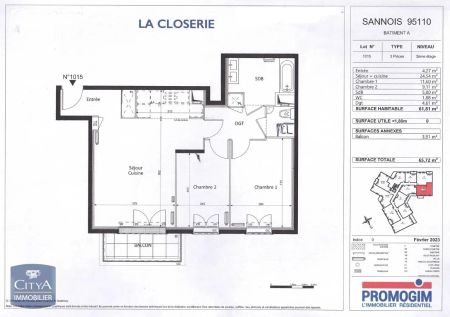 Appartement à louer 3 pièces 61.81m² - Photo 2