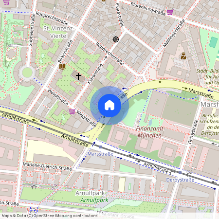 Marsstraße, 80335 München Neuhausen ca. 3, 0 km west of Munich-center