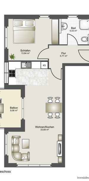 Moderne 2-Zimmer-Wohnung mit offenem Grundriss und Westbalkon - Photo 2