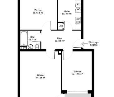 3 Zimmer-Wohnung mit Balkon - Foto 1