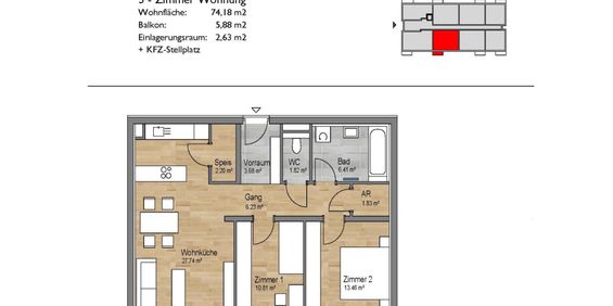 Südöstlich ausgerichtete Balkonwohnung im 1. OG - Foto 3