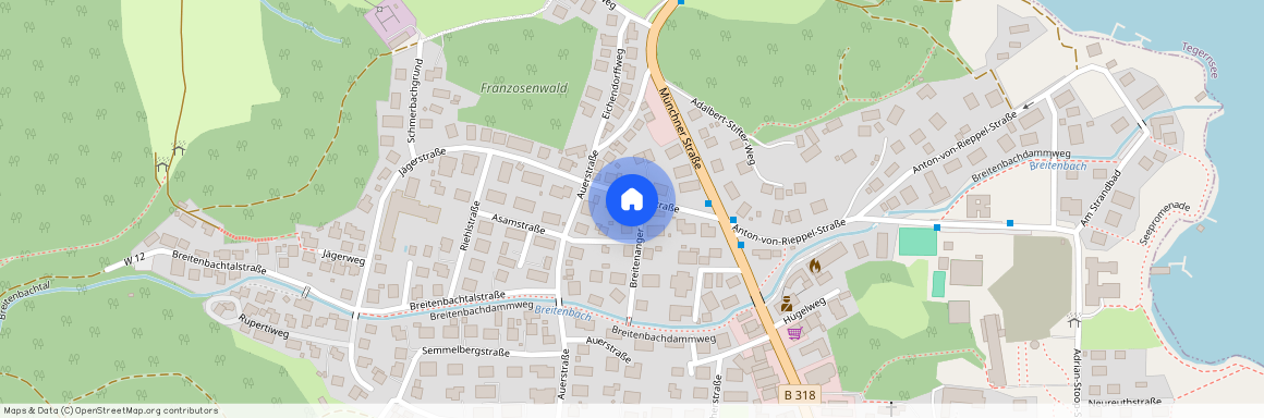 Jägerstraße, 83707 Bad Wiessee ca. 47, 7 km south of Munich-center